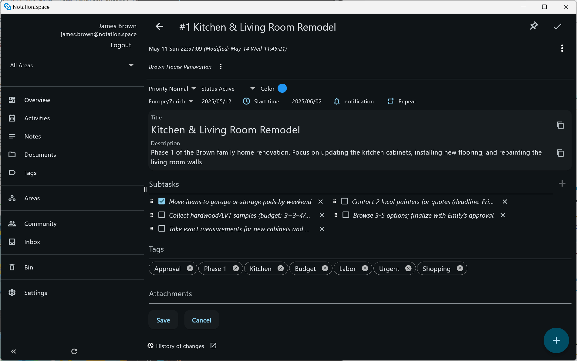 Activity Page (Dark)